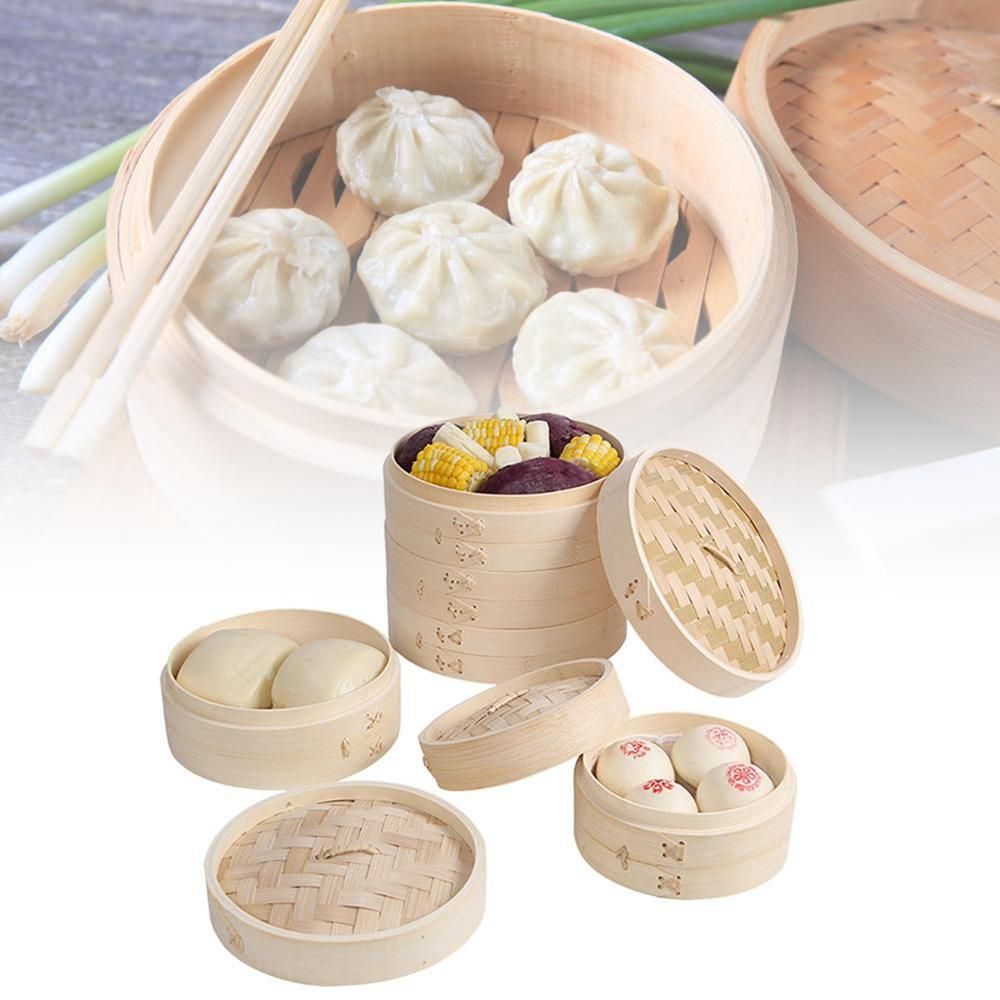 Steamer Bamboo Set - Bolinhos chineses cozinha com tampa cesta